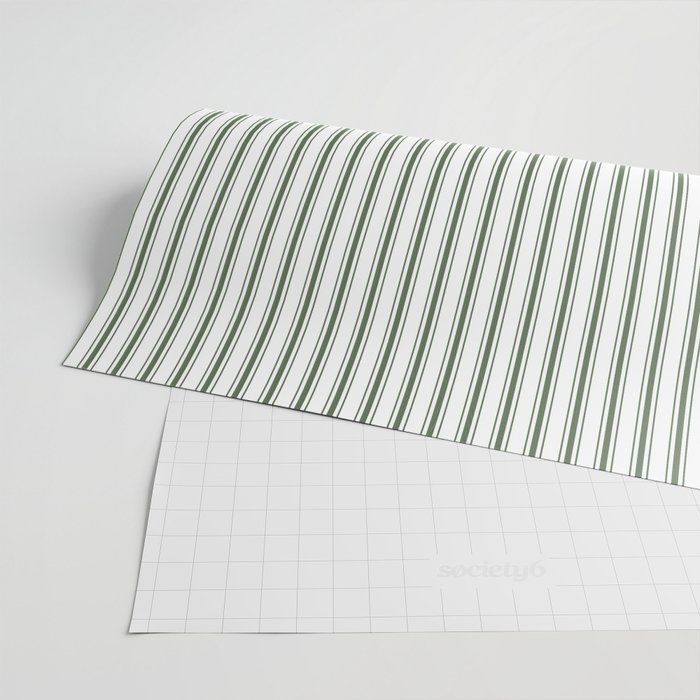 Small Dark Forest Green and White Mattress Ticking Stripes Wrapping Paper Gallery Image 2