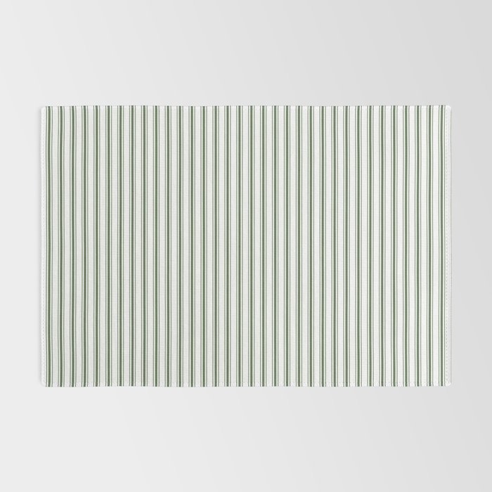 Small Dark Forest Green and White Mattress Ticking Stripes Rug Gallery Image 2