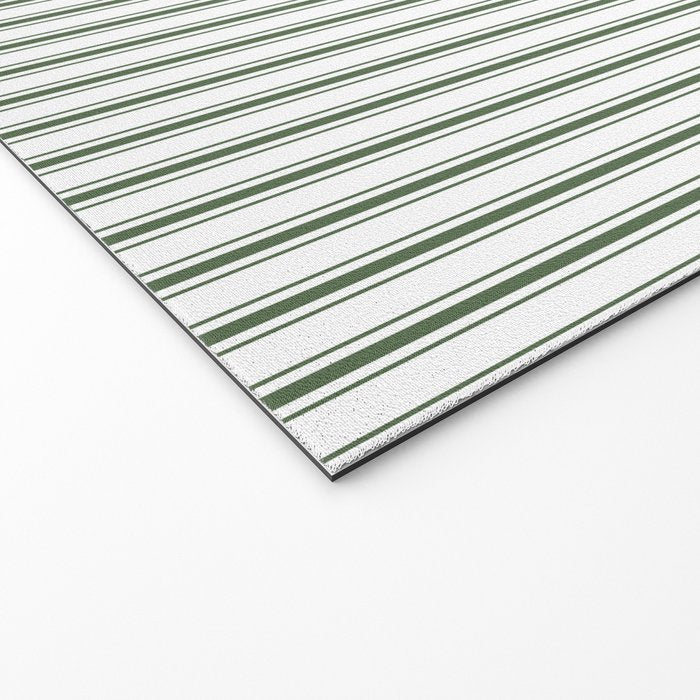 Small Dark Forest Green and White Mattress Ticking Stripes Welcome Mat Gallery Image 2