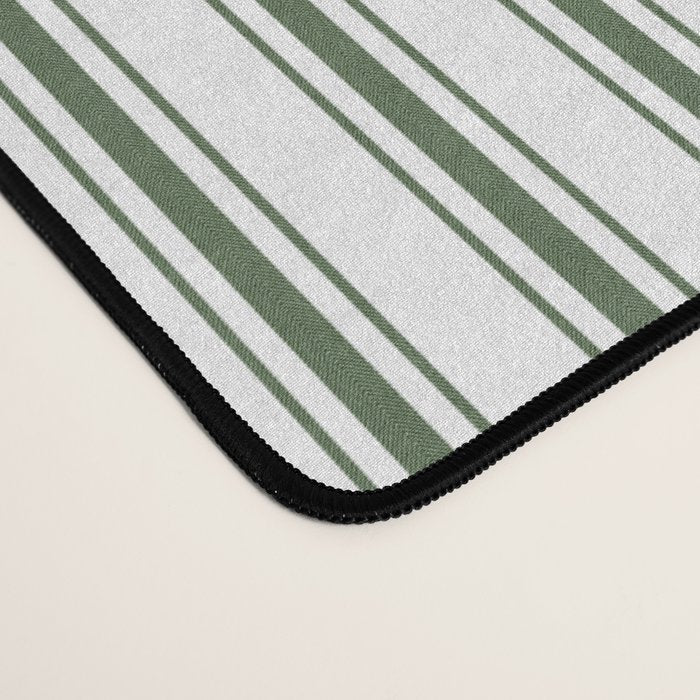 Small Dark Forest Green and White Mattress Ticking Stripes Desk Mat Gallery Image 4