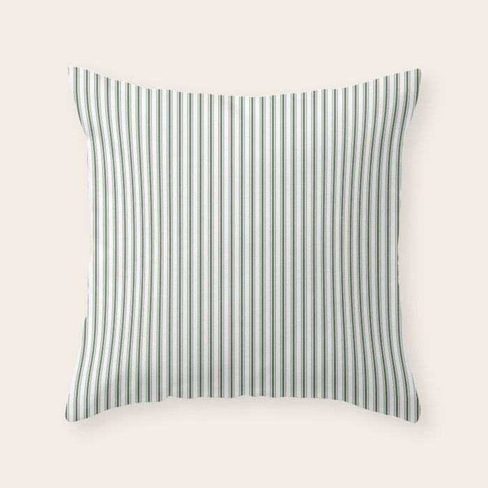 Small Dark Forest Green and White Mattress Ticking Stripes Throw Pillow Gallery Image 6