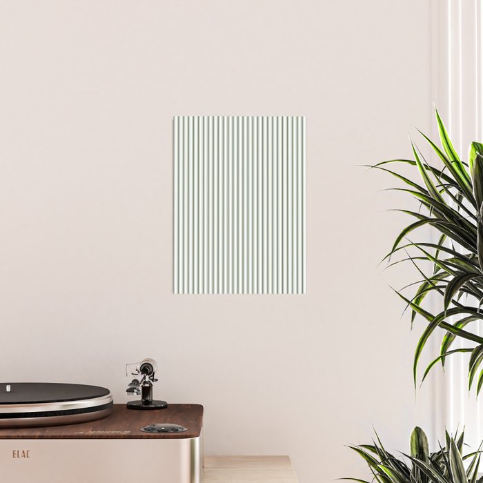 Small Dark Forest Green and White Mattress Ticking Stripes Poster Gallery Image 2