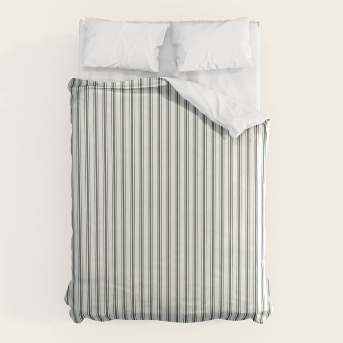 Small Dark Forest Green and White Mattress Ticking Stripes Duvet Cover Gallery Image 6