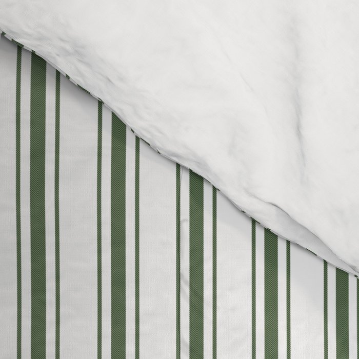 Small Dark Forest Green and White Mattress Ticking Stripes Comforter Gallery Image 4
