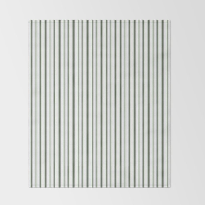 Small Dark Forest Green and White Mattress Ticking Stripes Throw Blanket Gallery Image 2