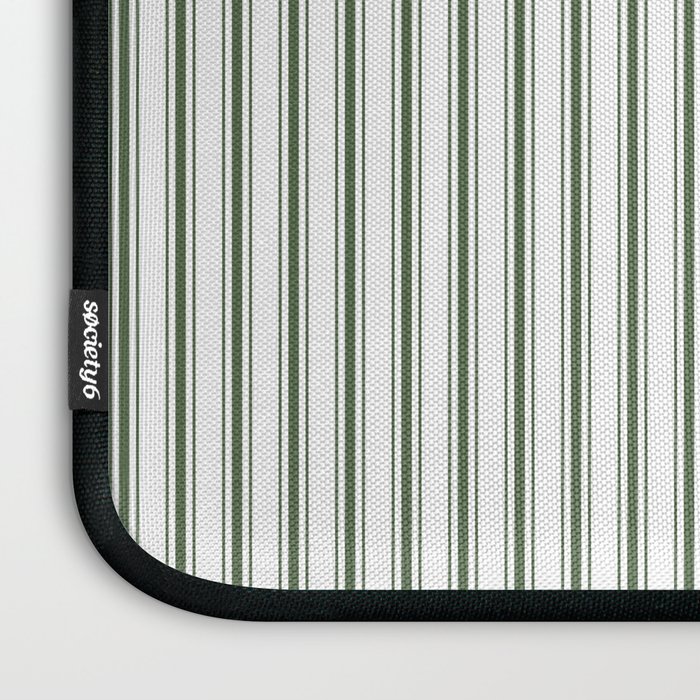 Small Dark Forest Green and White Mattress Ticking Stripes Laptop Sleeve Gallery Image 3