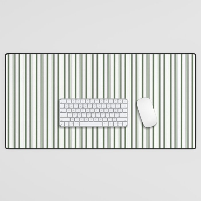 Small Dark Forest Green and White Mattress Ticking Stripes Desk Mat Gallery Image 1