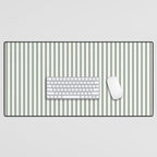 Small Dark Forest Green and White Mattress Ticking Stripes Desk Mat Gallery Image 1