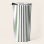 Small Dark Forest Green and White Mattress Ticking Stripes Travel Mug Gallery Image 3