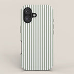 Small Dark Forest Green and White Mattress Ticking Stripes iPhone Case Gallery Image 1