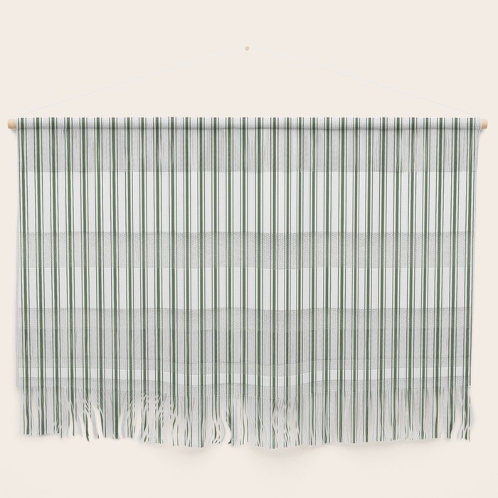 Small Dark Forest Green and White Mattress Ticking Stripes Wall Hanging Gallery Image 1
