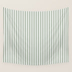 Small Dark Forest Green and White Mattress Ticking Stripes Wall Tapestry Gallery Image 4