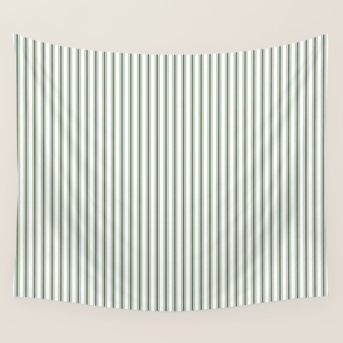 Small Dark Forest Green and White Mattress Ticking Stripes Wall Tapestry Gallery Image 4