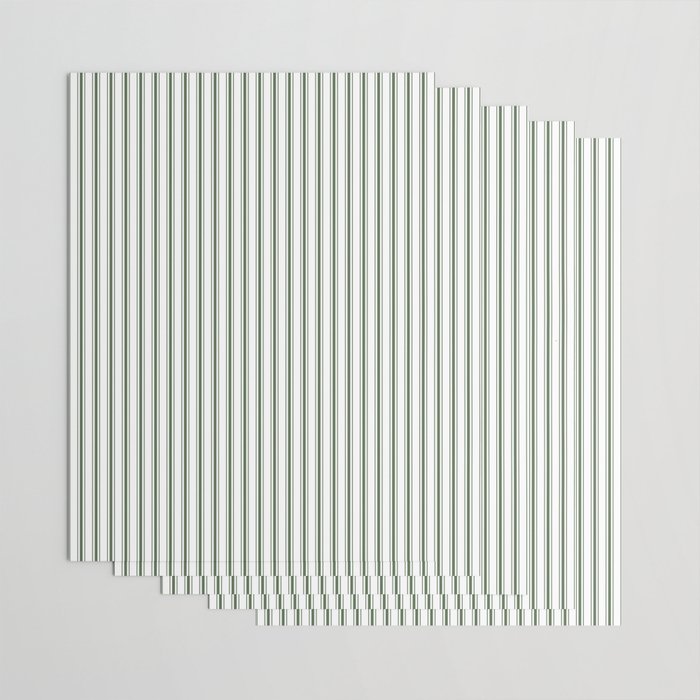 Small Dark Forest Green and White Mattress Ticking Stripes Wrapping Paper Gallery Image 3
