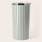 Small Dark Forest Green and White Mattress Ticking Stripes Travel Mug Gallery Image 1