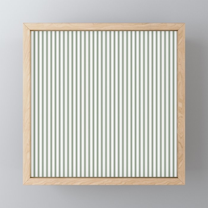 Small Dark Forest Green and White Mattress Ticking Stripes Mini Art Print Gallery Image 1