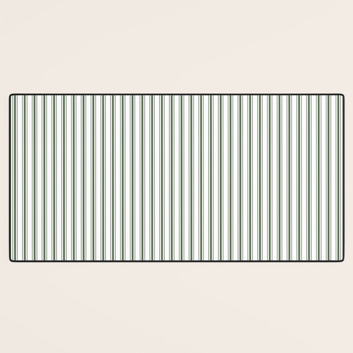 Small Dark Forest Green and White Mattress Ticking Stripes Desk Mat Gallery Image 3