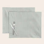 Small Dark Forest Green and White Mattress Ticking Stripes Placemat Gallery Image 1