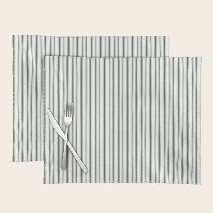 Small Dark Forest Green and White Mattress Ticking Stripes Placemat Gallery Image 1
