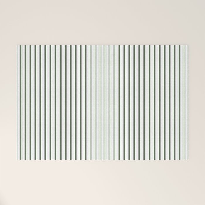 Small Dark Forest Green and White Mattress Ticking Stripes Welcome Mat Gallery Image 1
