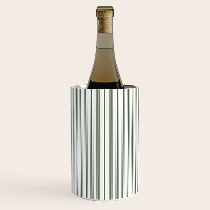 Small Dark Forest Green and White Mattress Ticking Stripes Wine Chiller Gallery Image 3