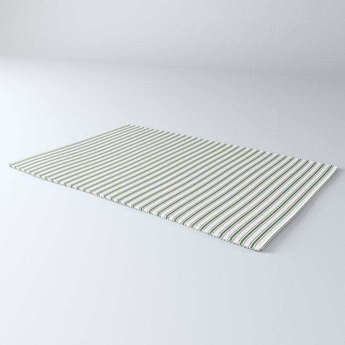 Small Dark Forest Green and White Mattress Ticking Stripes Rug Gallery Image 3