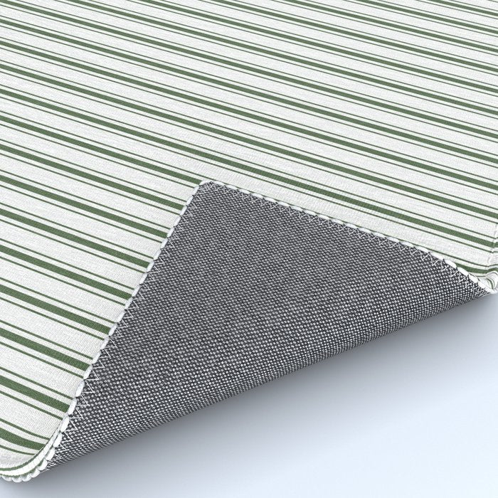 Small Dark Forest Green and White Mattress Ticking Stripes Rug Gallery Image 4