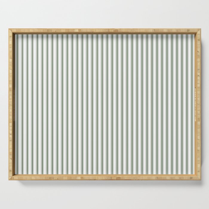 Small Dark Forest Green and White Mattress Ticking Stripes Serving Tray Gallery Image 1