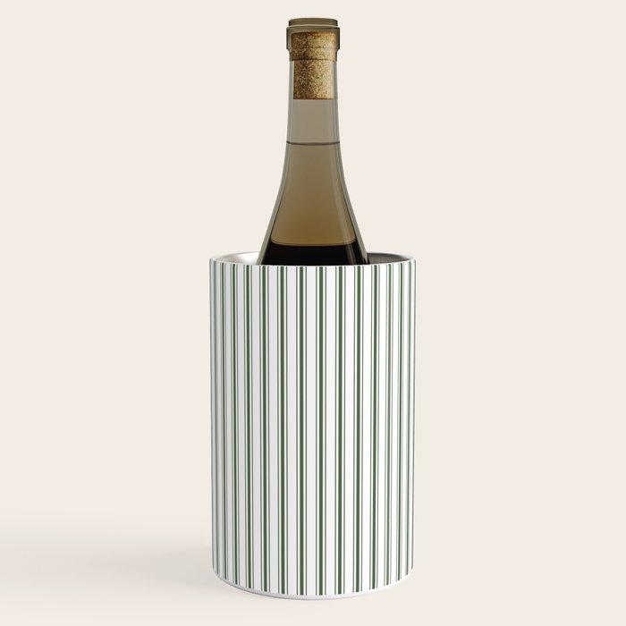 Small Dark Forest Green and White Mattress Ticking Stripes Wine Chiller Gallery Image 1