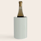 Small Dark Forest Green and White Mattress Ticking Stripes Wine Chiller Gallery Image 1