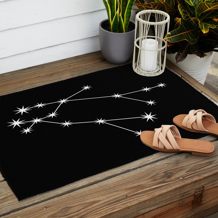 Gemini Zodiac Star Constellation Line Art Black Outdoor Rug Gallery Image 2
