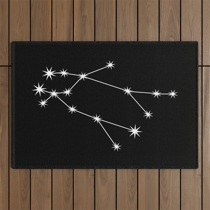 Gemini Zodiac Star Constellation Line Art Black Outdoor Rug Gallery Image 1