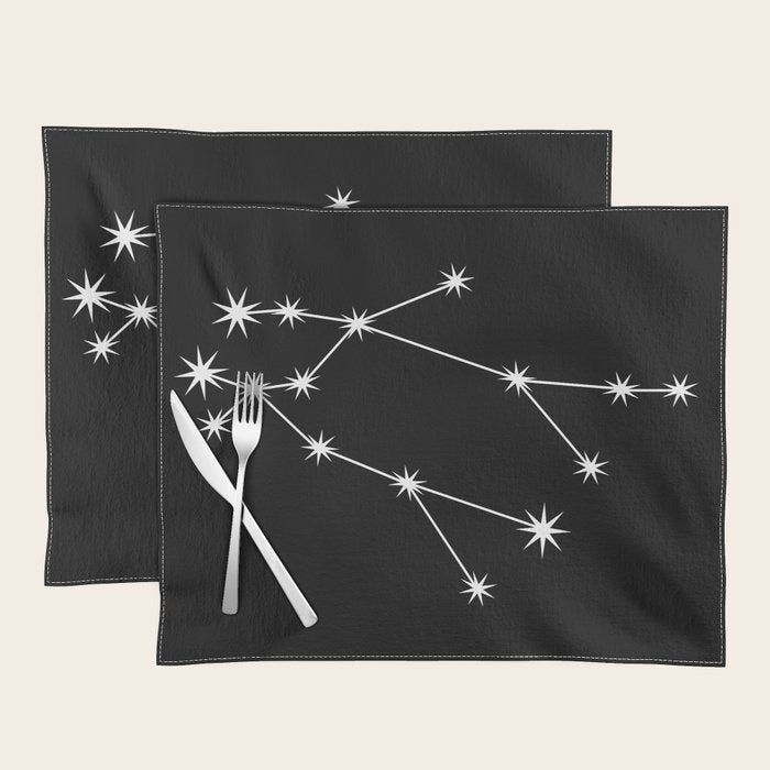 Gemini Zodiac Star Constellation Line Art Black Placemat Gallery Image 1