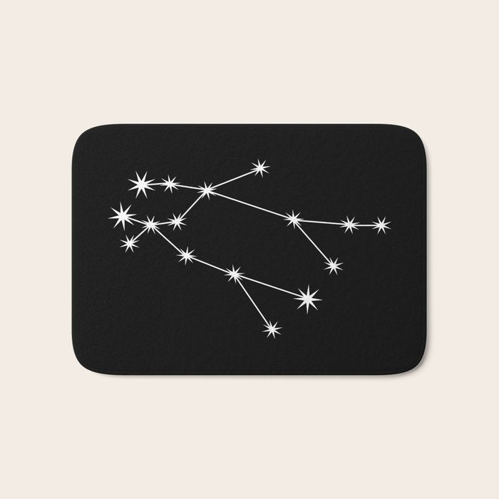 Gemini Zodiac Star Constellation Line Art Black Bath Mat Gallery Image 1