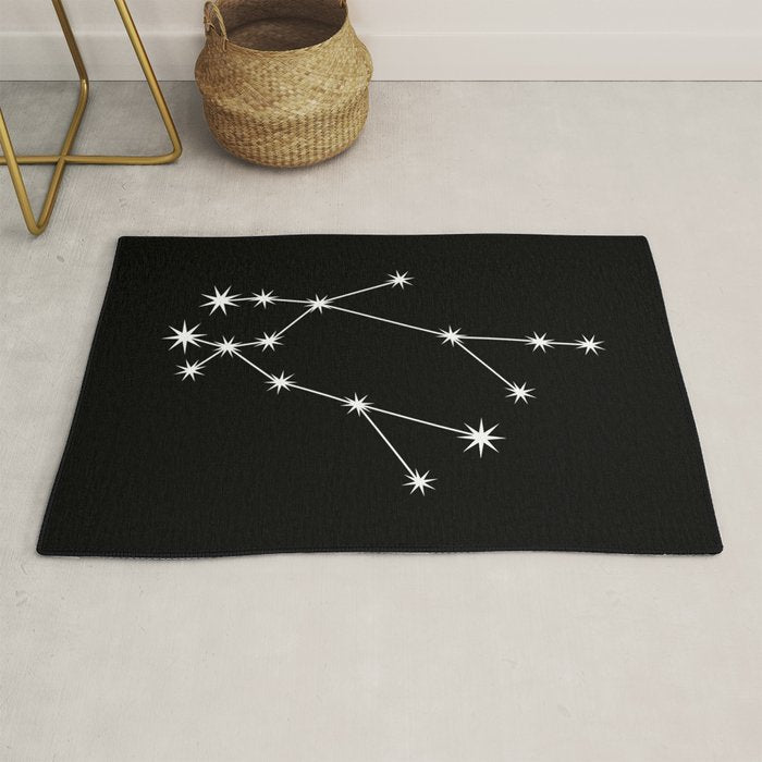 Gemini Zodiac Star Constellation Line Art Black Rug Gallery Image 1