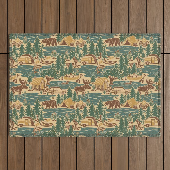 North Country Summer - spruce and gold Outdoor Rug Gallery Image 1