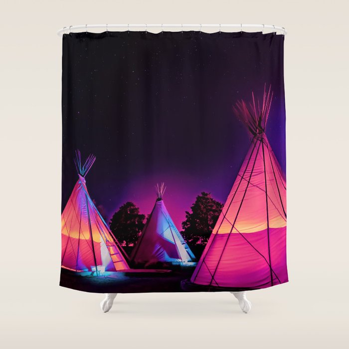Teepees Glowing at Night Under the Stars Shower Curtain Gallery Image 1