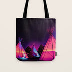 Teepees Glowing at Night Under the Stars Tote Bag Gallery Image 1