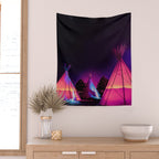 Teepees Glowing at Night Under the Stars Wall Tapestry Gallery Image 2