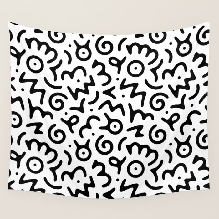 Abstract fun symbol doodle art pattern Wall Tapestry Gallery Image 4