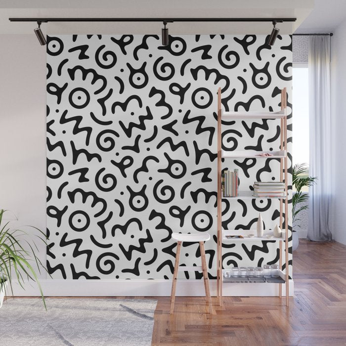 Abstract fun symbol doodle art pattern Wall Mural Gallery Image 1