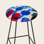 Mid Century Modern Abstract Colorful Art Patterns Ocean Blue Turquoise Grey Stool Gallery Image 2