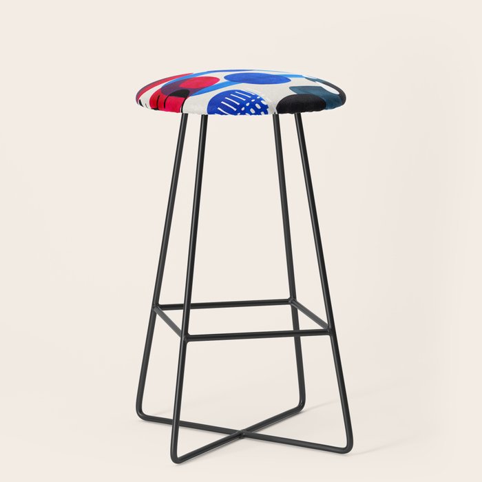 Mid Century Modern Abstract Colorful Art Patterns Ocean Blue Turquoise Grey Stool Gallery Image 1