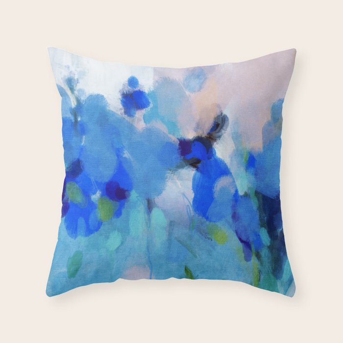 blue summer lilies garden Throw Pillow Gallery Image 1