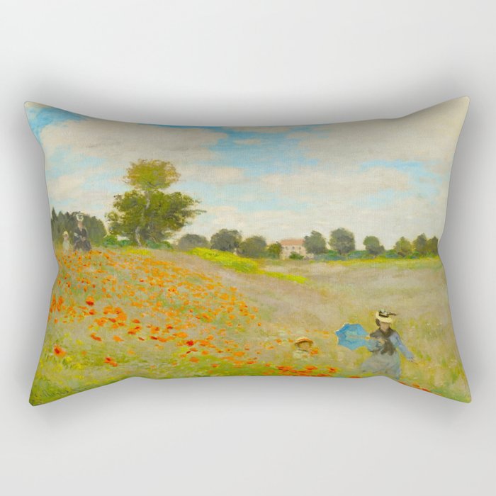 Claude Monet Impressionist Landscape Oil Painting Poppy Field Rectangular Pillow Gallery Image 1
