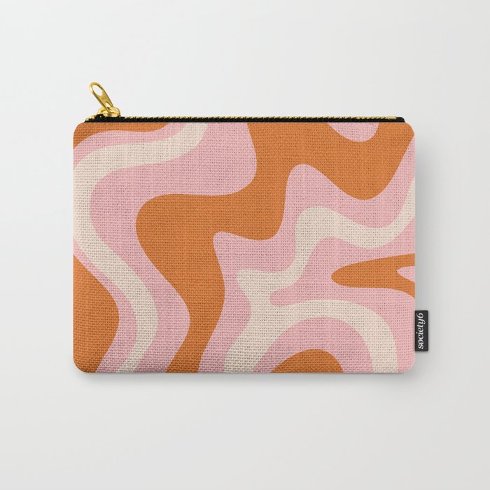 Liquid Swirl Retro Abstract Pattern in Pink Orange Cream Carry All Pouch Gallery Image 1