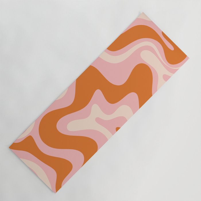 Liquid Swirl Retro Abstract Pattern in Pink Orange Cream Yoga Mat Gallery Image 1