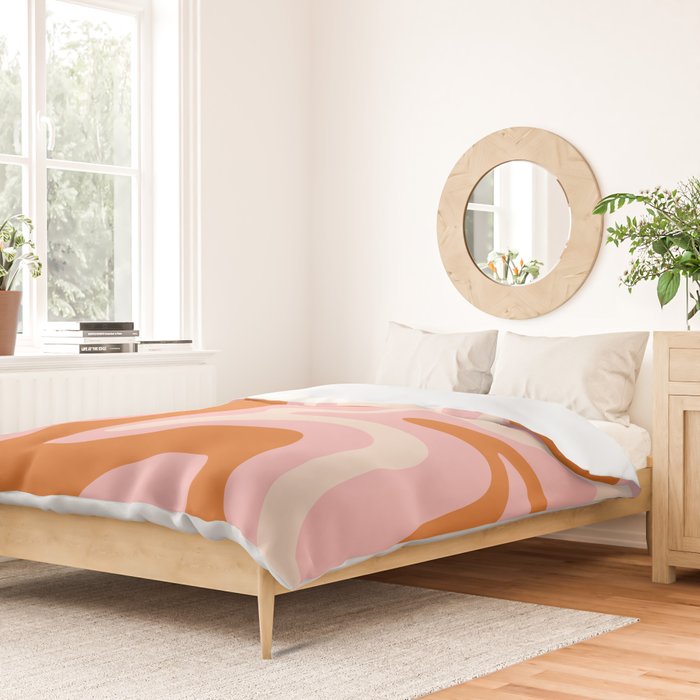 Liquid Swirl Retro Abstract Pattern in Pink Orange Cream Duvet Cover Gallery Image 2
