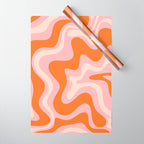 Liquid Swirl Retro Abstract Pattern in Pink Orange Cream Wrapping Paper Gallery Image 1