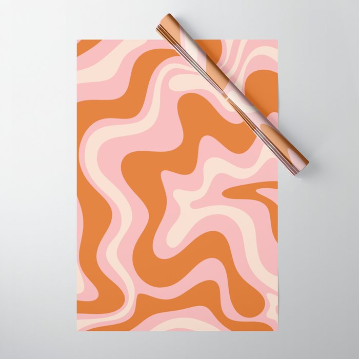 Liquid Swirl Retro Abstract Pattern in Pink Orange Cream Wrapping Paper Gallery Image 1